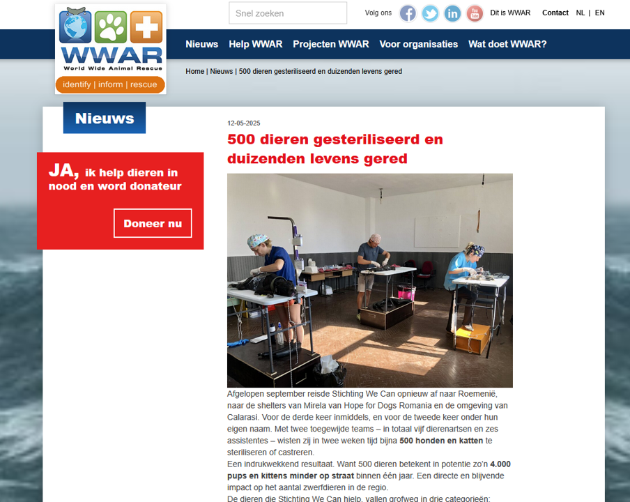 World Wide Animal Rescue Nieuwsbericht 12 mei 2025